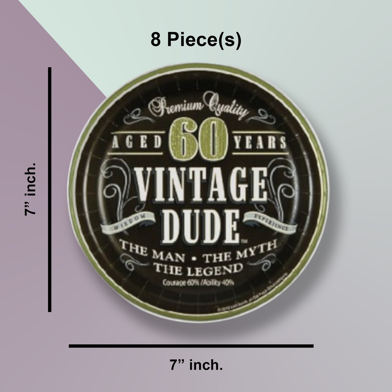 60th Birthday Vintage Dude Paper Dessert Plates 7 Inch for Party and Celebration Decor